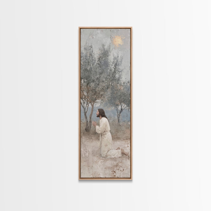 Quiet Olive Devotion – Framed Canvas Print – Christian Art Canvas – Christian Wall Art – Skinny Art – Jesus Painting