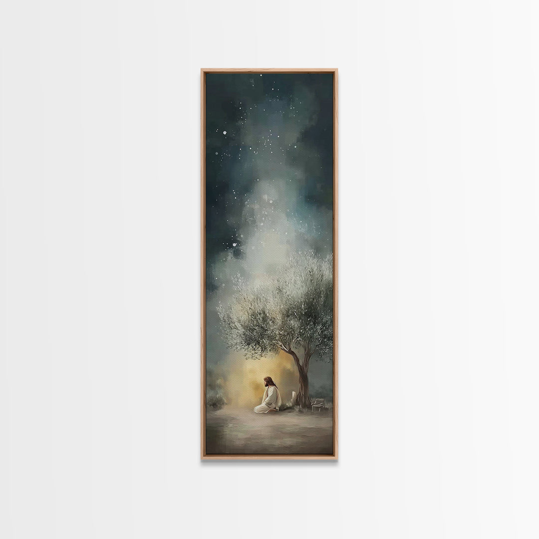 Night Of Stillness – Framed Canvas Print – Christian Art Print – Jesus Painting – Narrow Art – Modern Christian Art