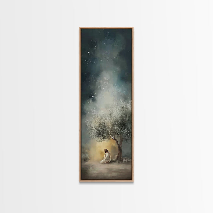 Night Of Stillness – Framed Canvas Print – Christian Art Print – Jesus Painting – Narrow Art – Modern Christian Art