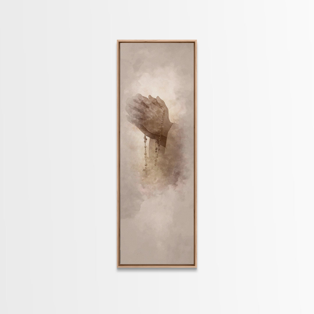 Hands In Prayer, Framed Canvas Print, Christian Art Canvas, Christian Wall Art, Christian Christmas Art, Jesus Painting, Skinny Art