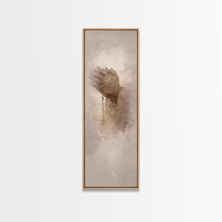 Hands In Prayer, Framed Canvas Print, Christian Art Canvas, Christian Wall Art, Christian Christmas Art, Jesus Painting, Skinny Art