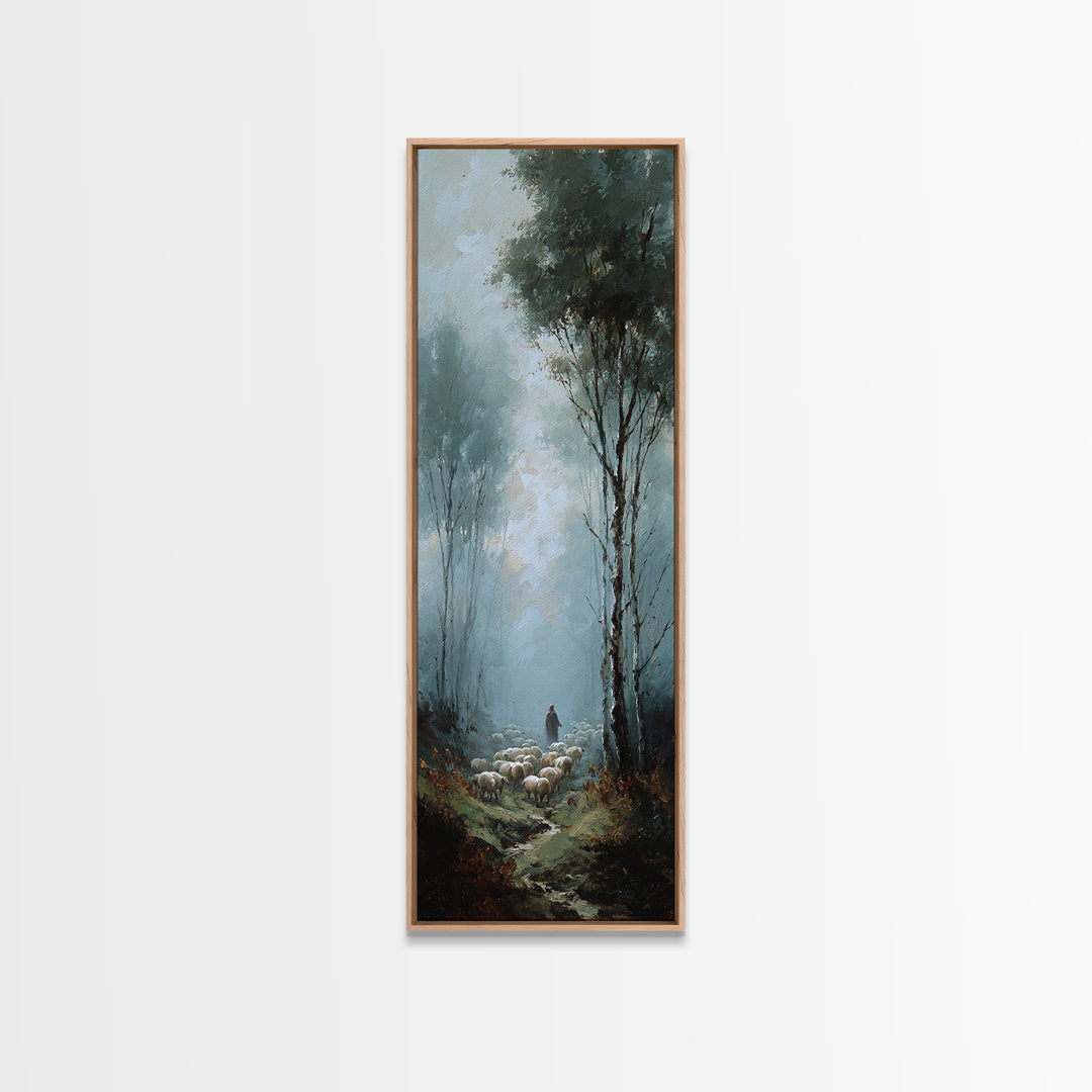 Silent Flock Morning – Framed Canvas Print – Narrow Art – Christian Art Canvas – Jesus Painting – Christmas Wall Art