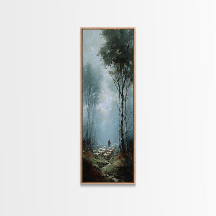 Silent Flock Morning – Framed Canvas Print – Narrow Art – Christian Art Canvas – Jesus Painting – Christmas Wall Art