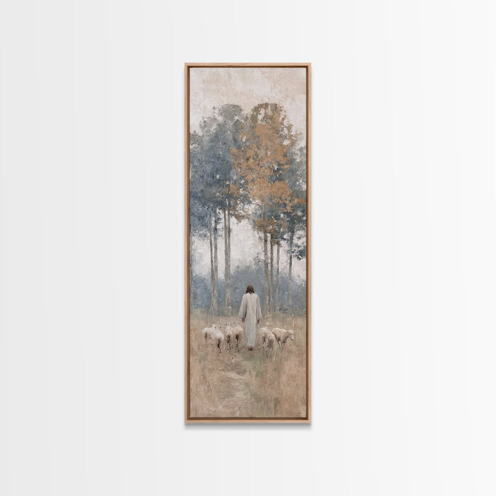 Pastoral Dawn Peace – Framed Canvas Print – Tall Narrow Wall Art – Christian Art – Jesus Painting – Christian Christmas Decor
