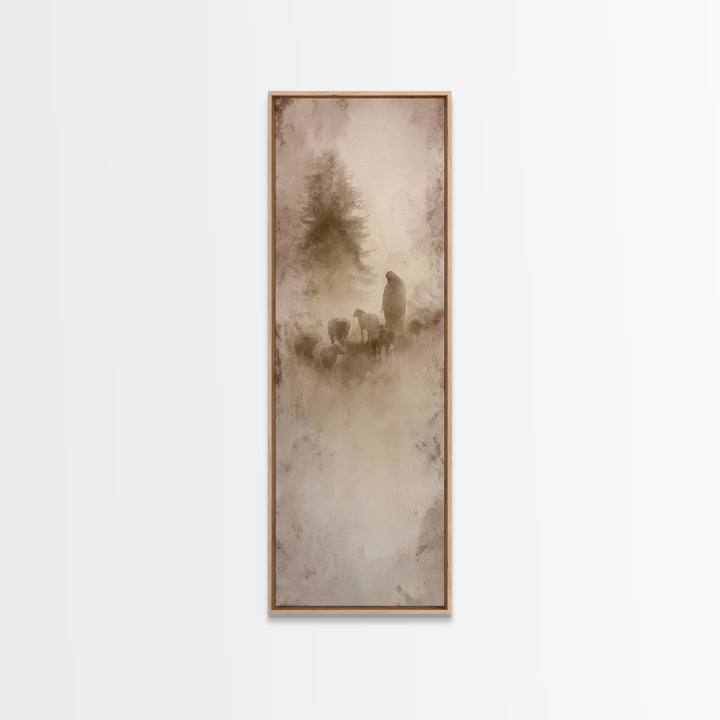 Meadow Shepherd Calm – Framed Canvas Print – Skinny Art – Christian Wall Art – Jesus Painting – Christmas Art Prints