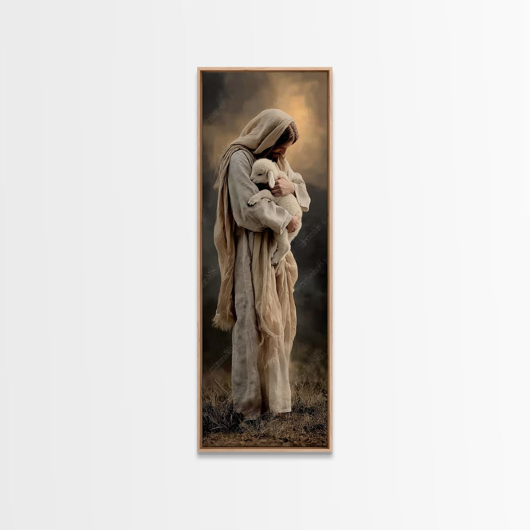 Tender Arms Of Grace – Framed Canvas Print – Christian Art Print – Jesus Painting – Narrow Art – Christian Wall Art – Christian Christmas