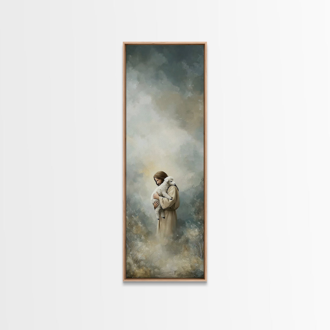 Quiet Meadow Savior – Framed Canvas Print – Christian Wall Art – Christian Art Canvas – Tall Narrow Wall Art – Jesus Painting – Christmas A
