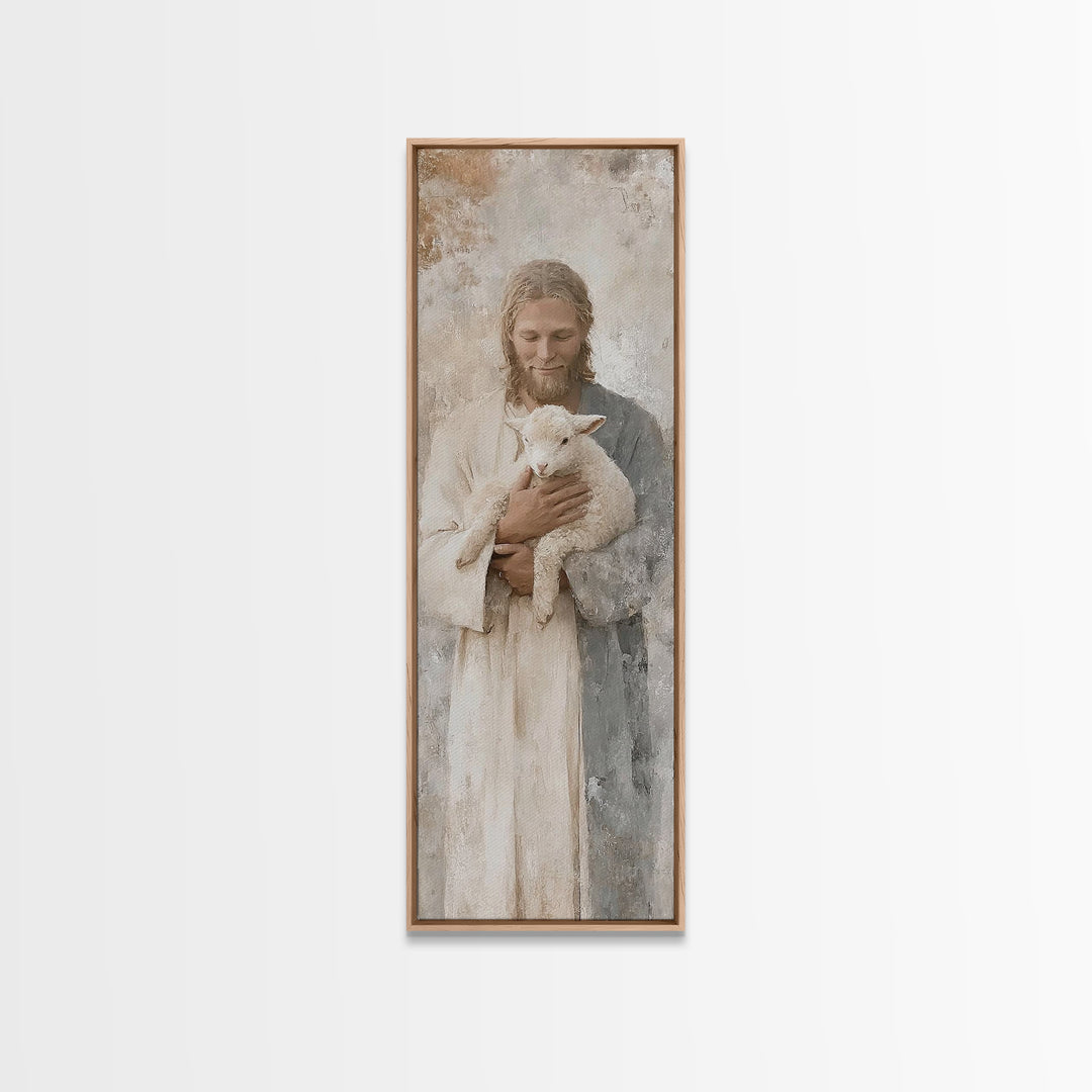 Solace In Stillness – Framed Canvas Print – Jesus Painting – Christian Art Canvas – Narrow Art – Christian Wall Art – Christmas Art