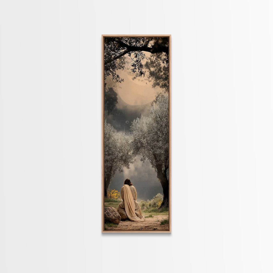 Sacred Pasture Glow – Framed Canvas Print – Christian Art – Jesus Painting – Skinny Art – Christian Wall Art – Christmas Art