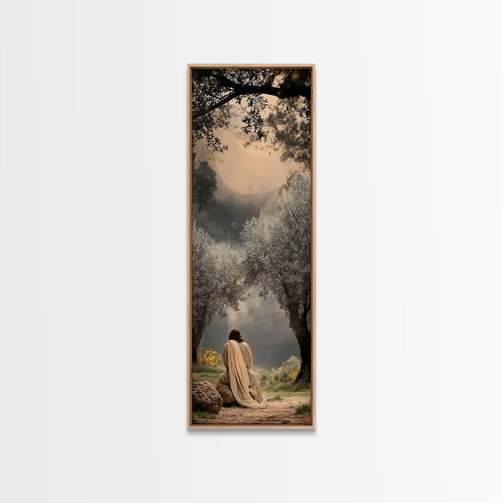 Sacred Pasture Glow – Framed Canvas Print – Christian Art – Jesus Painting – Skinny Art – Christian Wall Art – Christmas Art