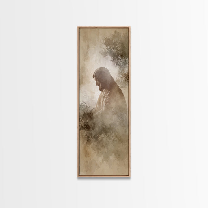 Sacred Stillness – Framed Canvas Print – Christian Art – Jesus Painting – Skinny Art – Christian Wall Art – Modern Christian Art
