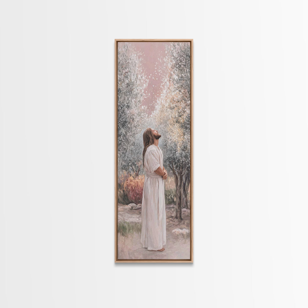 Grace In The Garden – Framed Canvas Print – Christian Art Canvas – Christian Wall Art – Tall Skinny Art Print – Jesus Painting – Christian