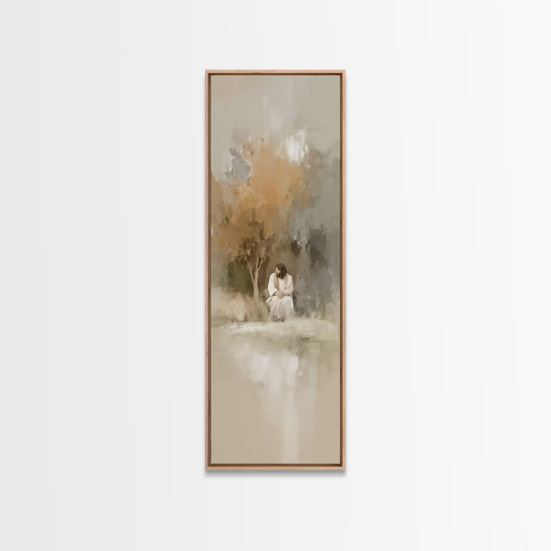 Quiet Divine Moment – Framed Canvas Print – Christian Wall Art – Christian Art – Narrow Art – Jesus Painting – Subtle Christian Art