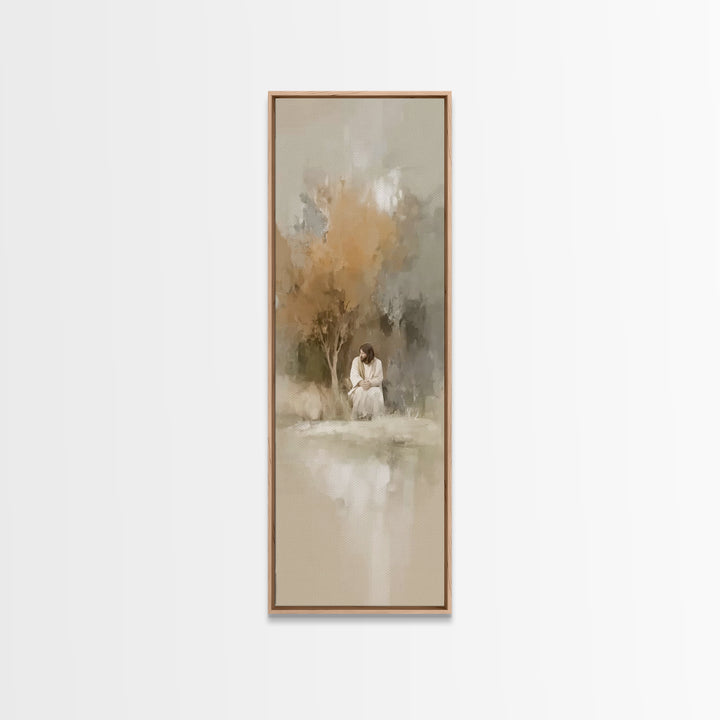 Quiet Divine Moment – Framed Canvas Print – Christian Wall Art – Christian Art – Narrow Art – Jesus Painting – Subtle Christian Art