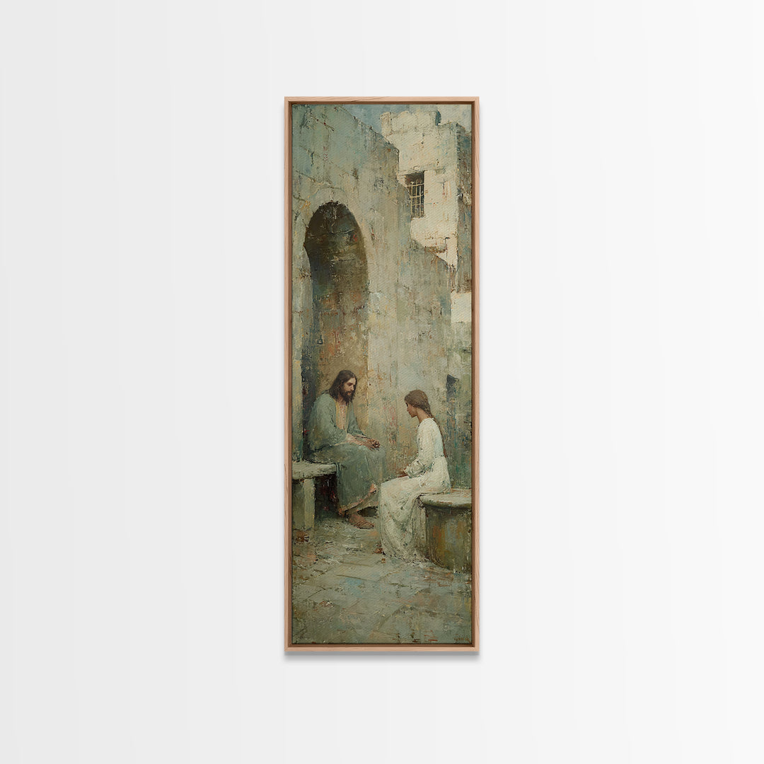 Quiet Well Moment – Framed Canvas Print – Skinny Art – Christian Wall Art – Jesus Painting – Christian Art Canvas – Christian Gift