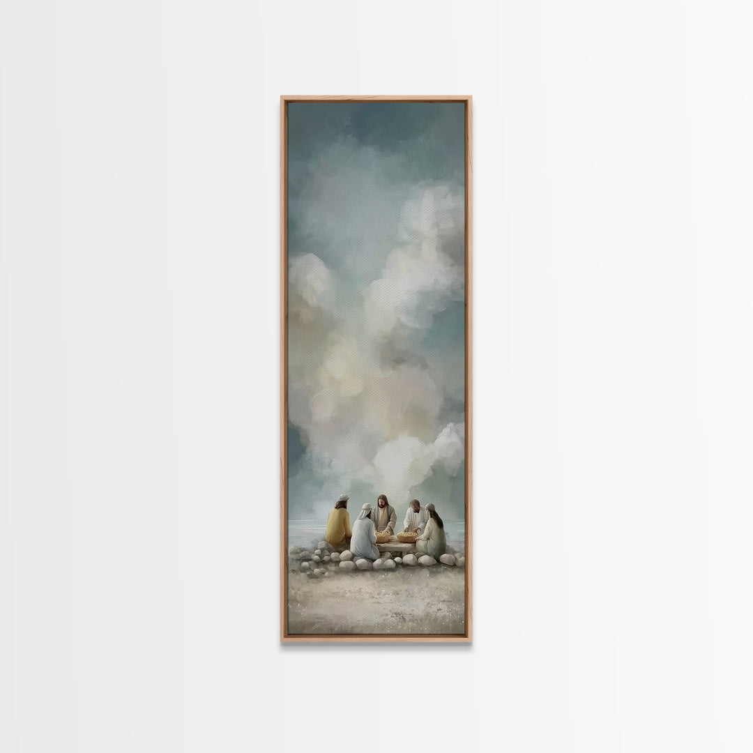 Warm Light Communion – Framed Canvas Print – Tall Skinny Art Print – Christian Art – Jesus Painting – Christian Art Canvas – Christian Wall