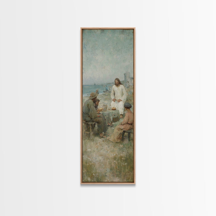 Shoreline Bread Blessing – Framed Canvas Print – Skinny Art – Christian Wall Art – Christian Art Canvas – Jesus Painting – Christmas Art –