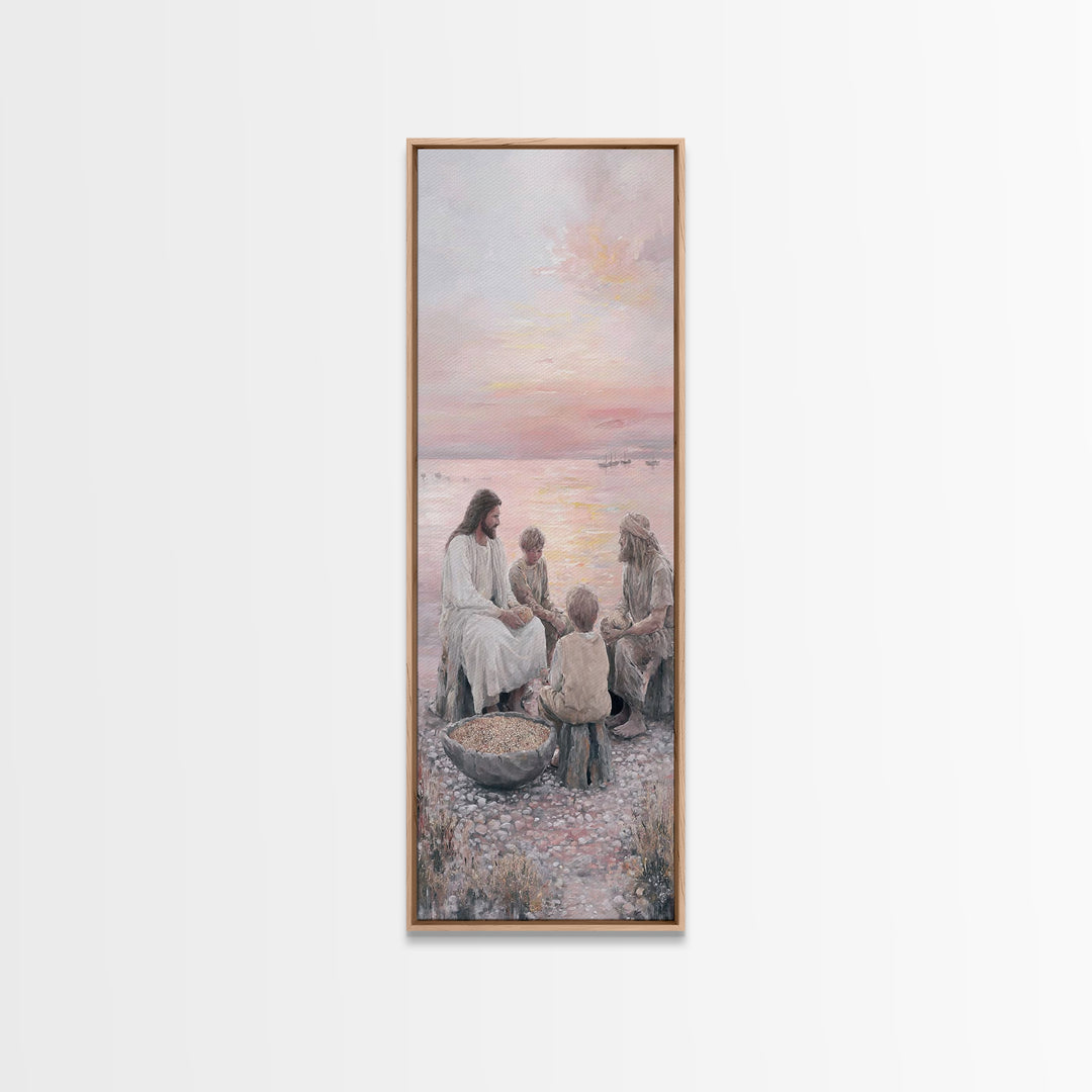 Sunrise Sharing Peace – Framed Canvas Print – Tall Skinny Art Print – Christian Art Canvas – Christian Wall Art – Jesus Painting – Christma