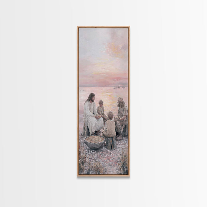 Sunrise Sharing Peace – Framed Canvas Print – Tall Skinny Art Print – Christian Art Canvas – Christian Wall Art – Jesus Painting – Christma