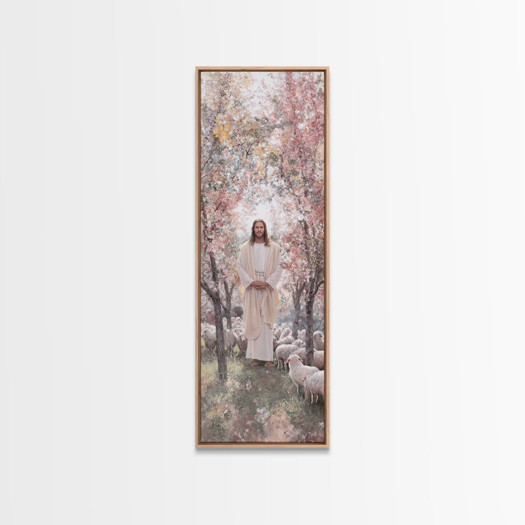 Garden Shepherd Light – Framed Canvas Print – Skinny Art – Christian Art Canvas – Christian Wall Art – Jesus Painting – Christian Decor – C
