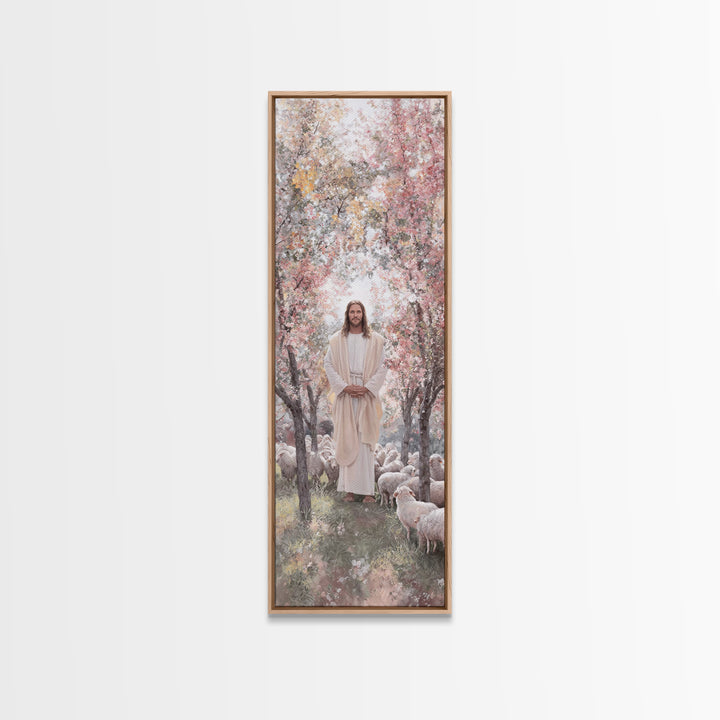 Garden Shepherd Light – Framed Canvas Print – Skinny Art – Christian Art Canvas – Christian Wall Art – Jesus Painting – Christian Decor – C