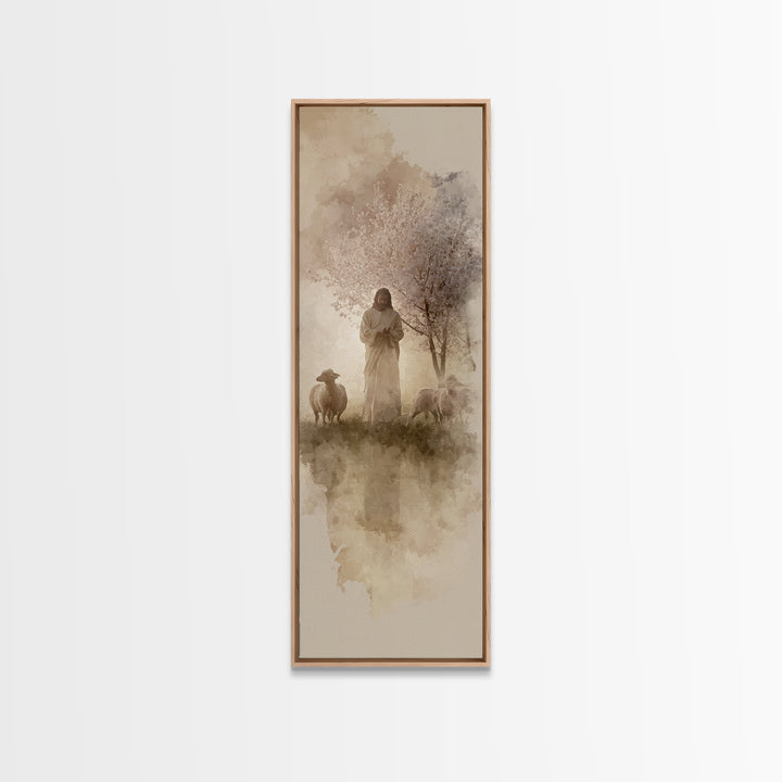 Pastoral Glory | Framed Canvas Print | Tall Skinny Art Print | Jesus Painting | Christian Art Canvas | Christian Wall Art | Christmas Art