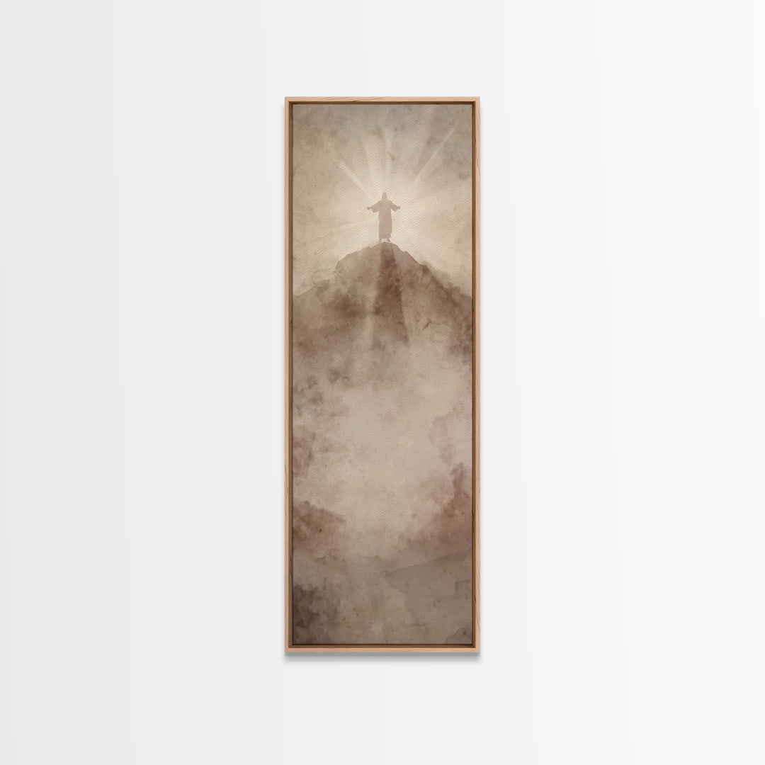 Hilltop Radiance | Framed Canvas Print | Tall Narrow Wall Art | Jesus Painting | Christian Wall Art | Christian Art Canvas | Christmas Art