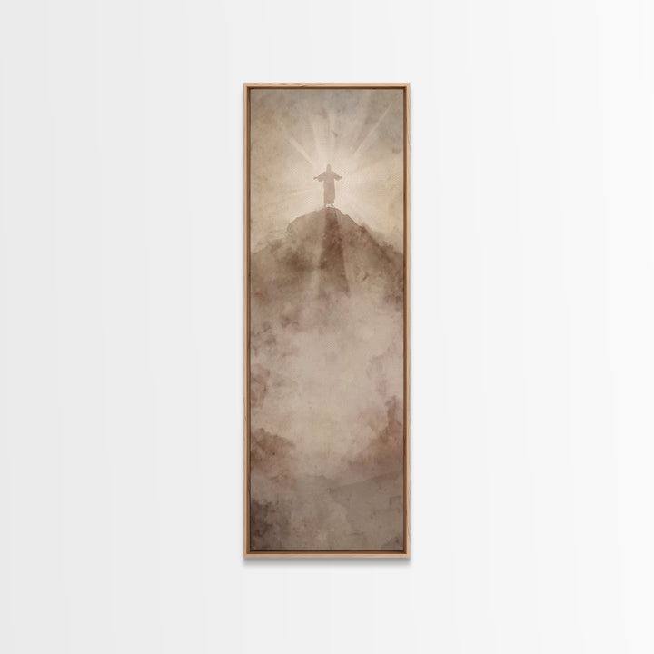 Hilltop Radiance | Framed Canvas Print | Tall Narrow Wall Art | Jesus Painting | Christian Wall Art | Christian Art Canvas | Christmas Art