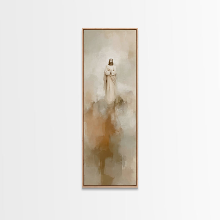 Eternal Mountain Light, Framed Canvas Print, Tall Narrow Wall Art, Jesus Painting, Christian Art Canvas, Christian Wall Art, Christmas Art