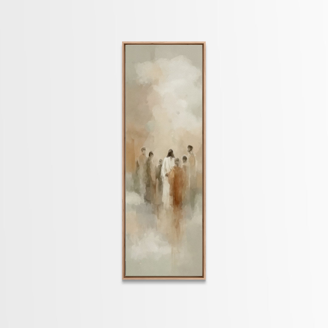 Sacred Meeting | Framed Canvas Print | Tall Skinny Art Print | Christian Art Canvas | Christian Wall Art | Jesus Painting | Christmas Art