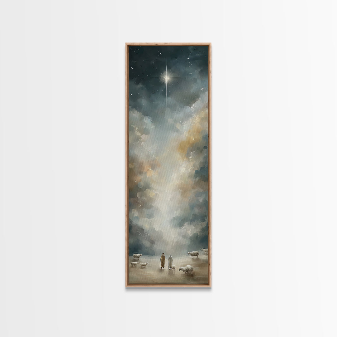 Night Of Wonder, Framed Canvas Print, Skinny Art, Christian Art Canvas, Christian Wall Art, Christmas Art