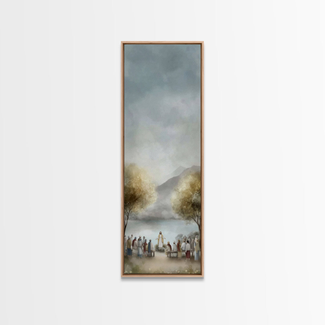 Peaceful Gathering Grace – Framed Canvas Print – Jesus Painting – Christian Art – Christian Christmas Art – Skinny Art – Christian Art Canv