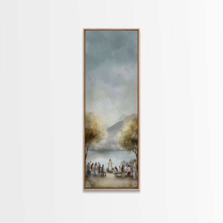 Peaceful Gathering Grace – Framed Canvas Print – Jesus Painting – Christian Art – Christian Christmas Art – Skinny Art – Christian Art Canv