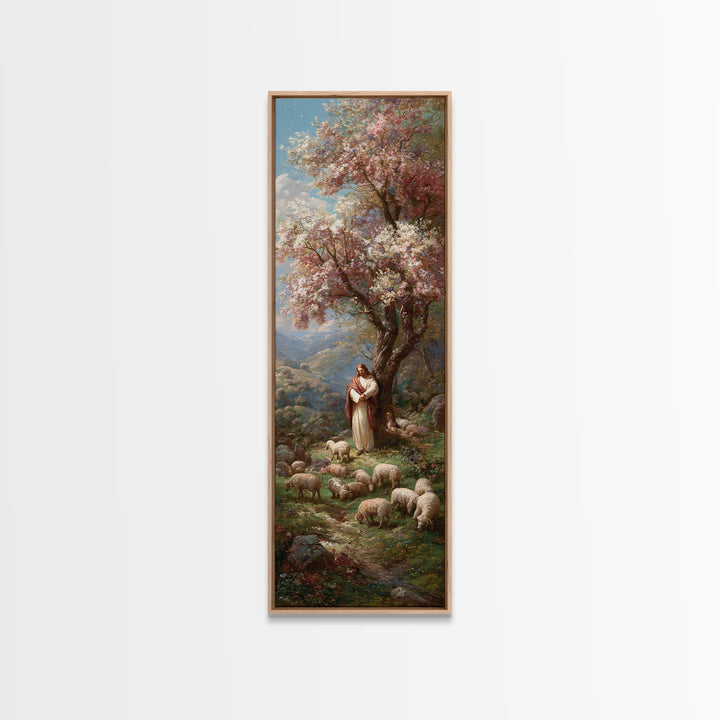 Blossoms Of The Shepherd – Framed Canvas Print – Jesus Painting – Christian Art Canvas – Christian Wall Art – Tall Narrow Wall Art – Christ