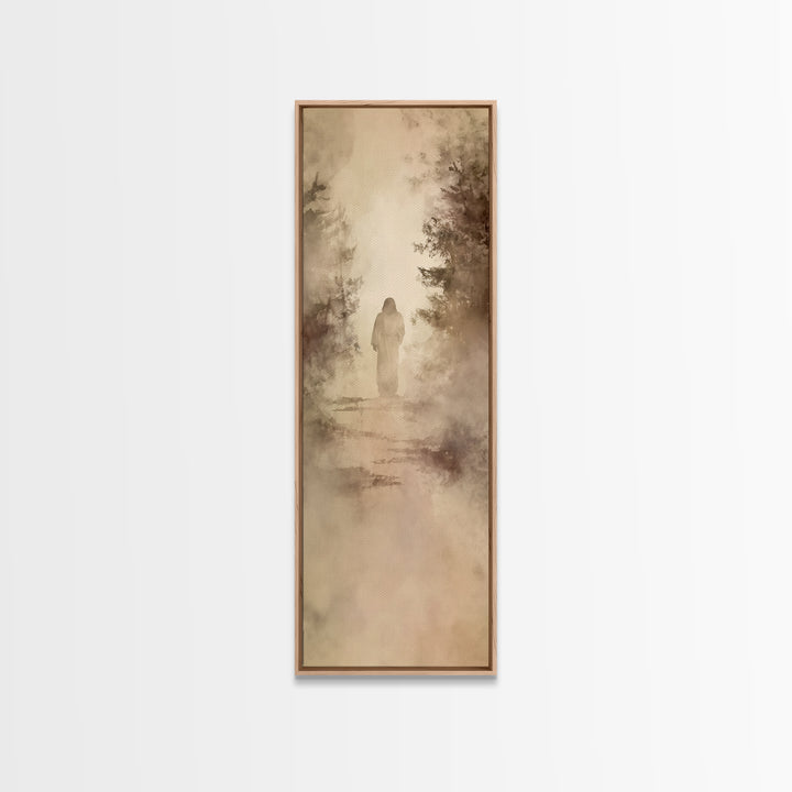 Misty Woodland Hope - Framed Canvas Print - Christian Wall Art - Jesus Painting - Narrow Art - Christian Art Canvas