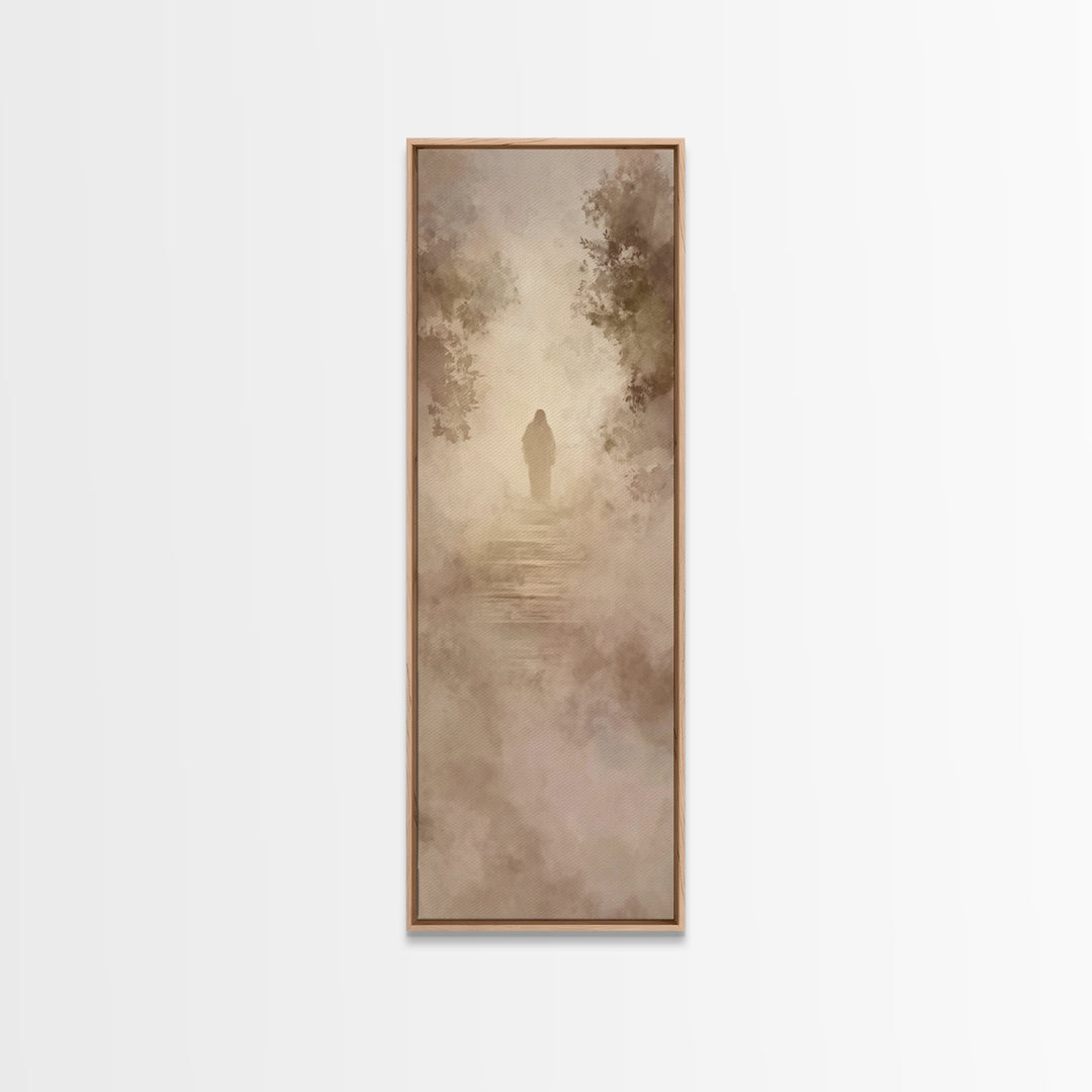 Heavenly Haze Journey - Framed Canvas Print - Christian Art Canvas - Jesus Painting - Narrow Art - Christian Wall Art