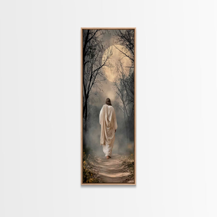Moonlit Savior Path - Framed Canvas Print - Christian Wall Art - Jesus Painting - Tall Narrow Wall Art - Christian Art Canvas