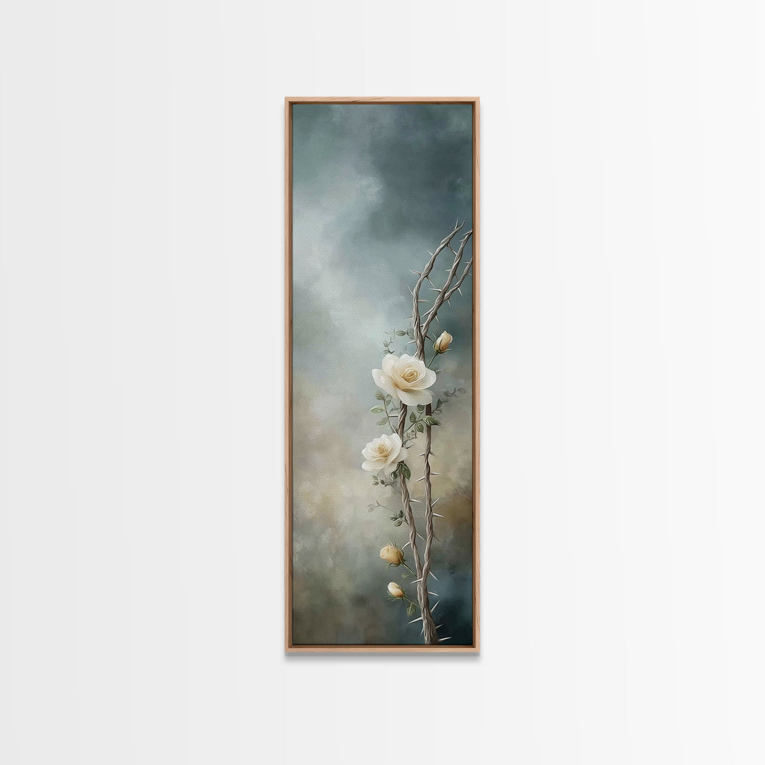 Blooming Redemption – Framed Canvas Print – Tall Skinny Art Print – Christian Wall Art – Moody Christian Art – Christian Art Canvas – Chris