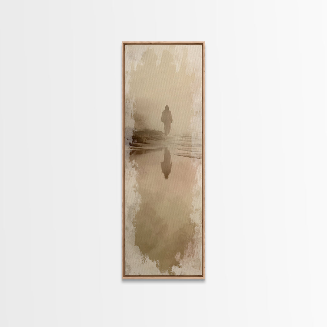 Silent Shore Promise – Framed Canvas Print – Jesus Painting – Christmas Art – Tall Skinny Art Print – Christian Wall Art – Christian Art Ca