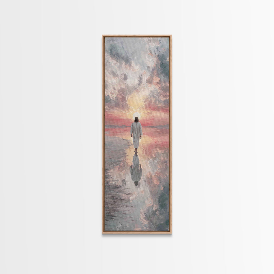 Sunset Glory Walk – Framed Canvas Print – Tall Skinny Art Print – Christian Art Canvas – Christian Wall Art – Jesus Painting – Christian Ar