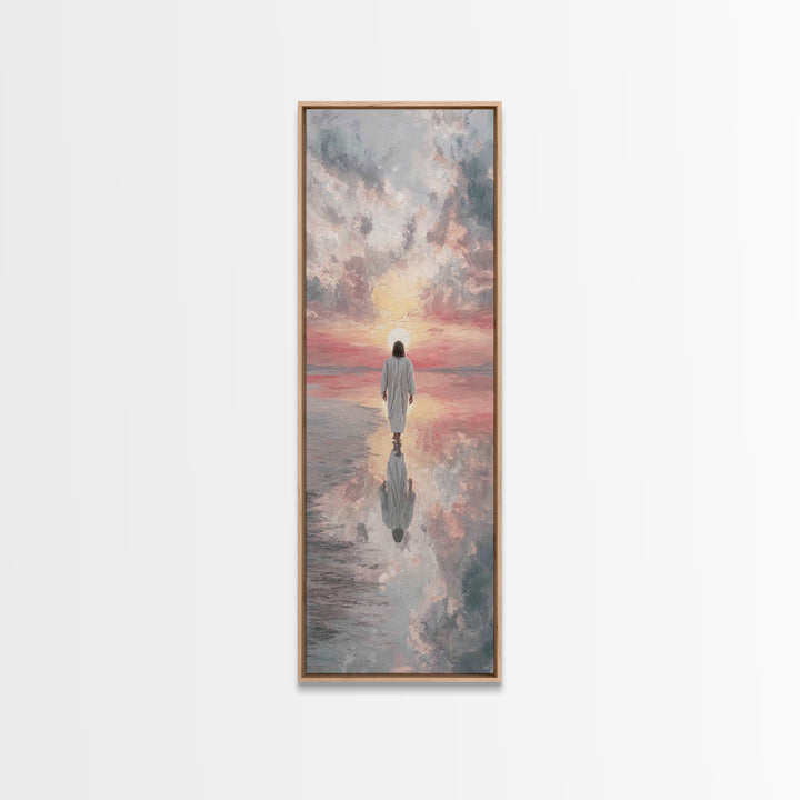 Sunset Glory Walk – Framed Canvas Print – Tall Skinny Art Print – Christian Art Canvas – Christian Wall Art – Jesus Painting – Christian Ar