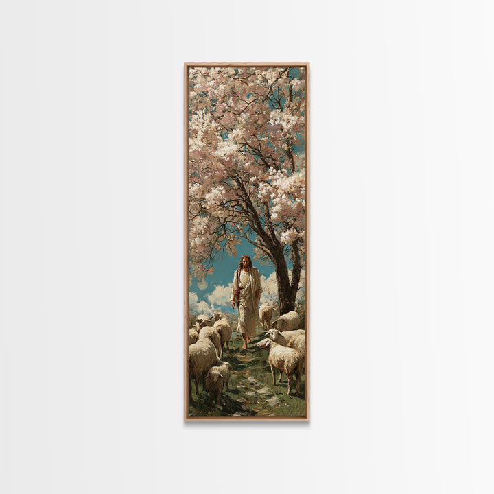 Garden Of The Shepherd – Framed Canvas Print – Narrow Art – Jesus Painting – Christian Wall Art – Christian Art Canvas – Christian Art