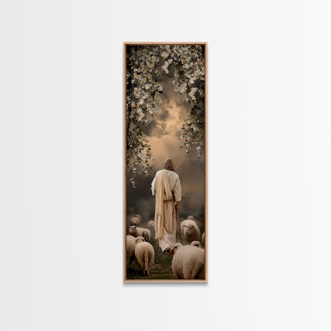 Evening Shepherd Watch – Framed Canvas Print – Tall Skinny Art Print – Christian Art Canvas – Christian Wall Art – Jesus Painting – Christi