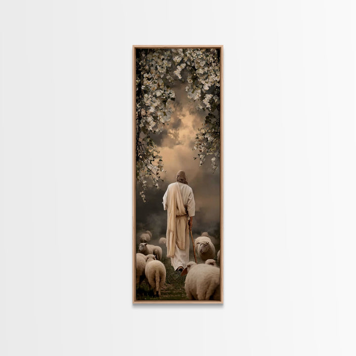 Evening Shepherd Watch – Framed Canvas Print – Tall Skinny Art Print – Christian Art Canvas – Christian Wall Art – Jesus Painting – Christi