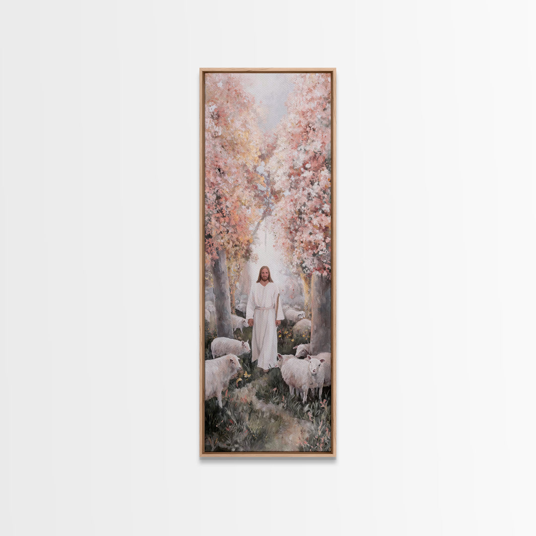 Blossoms Of Faith | Framed Canvas Print | Christian Art Canvas | Jesus Painting | Tall Skinny Art Print | Christian Wall Art | Christmas Ar