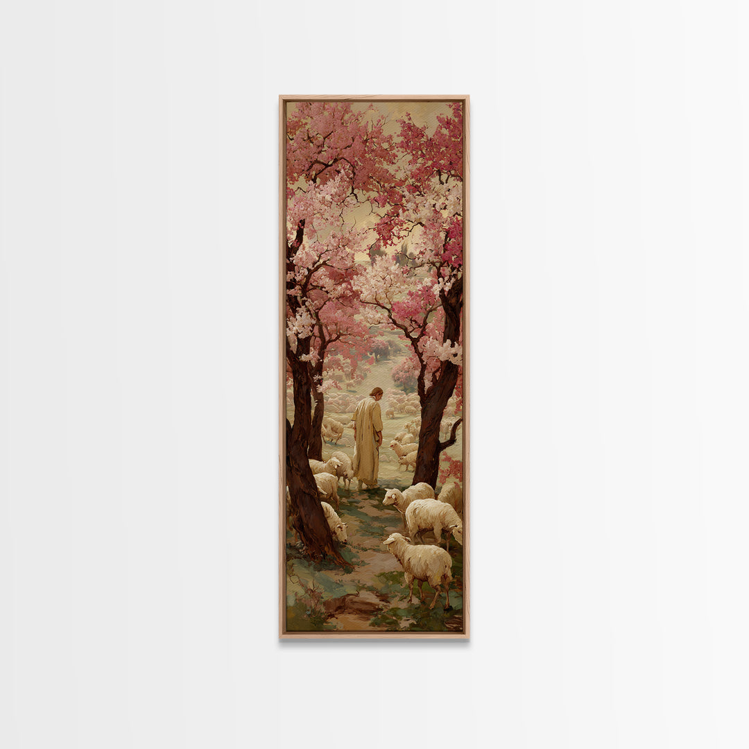 Path Of The Shepherd, Framed Canvas Print, Christian Wall Art, Jesus Painting, Skinny Art, Christian Art Canvas, Christmas Art