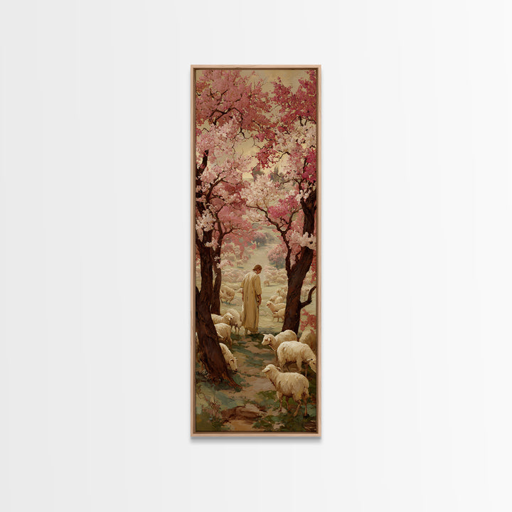 Path Of The Shepherd, Framed Canvas Print, Christian Wall Art, Jesus Painting, Skinny Art, Christian Art Canvas, Christmas Art