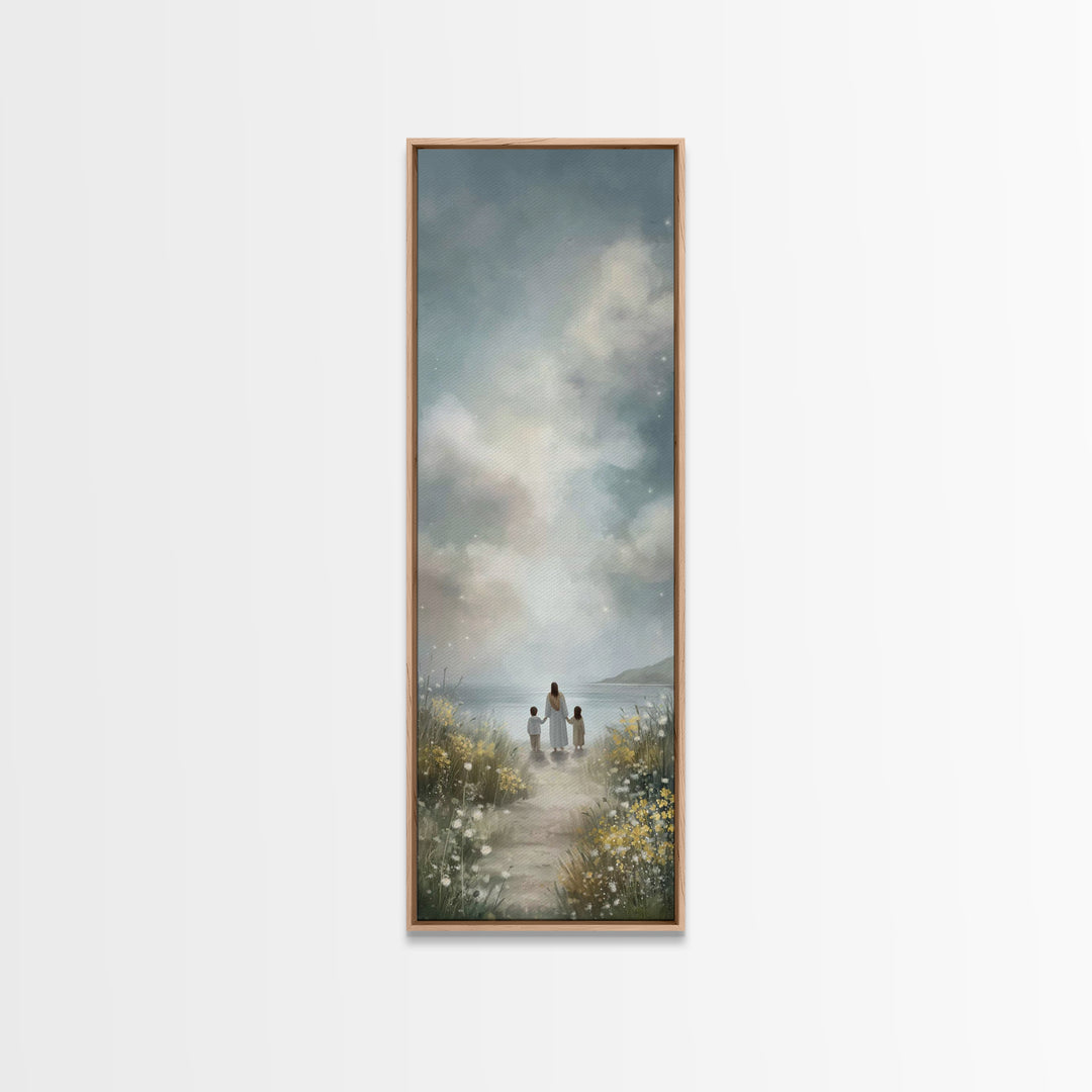 Coastal Bloom Peace – Framed Canvas Print – Christian Art Canvas – Jesus Painting – Narrow Art – Christian Wall Art – Christmas Art