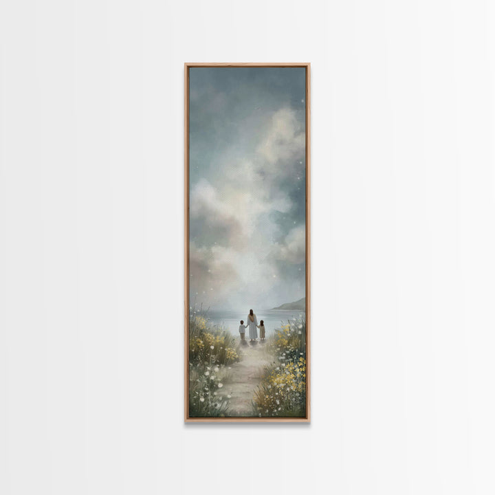 Coastal Bloom Peace – Framed Canvas Print – Christian Art Canvas – Jesus Painting – Narrow Art – Christian Wall Art – Christmas Art