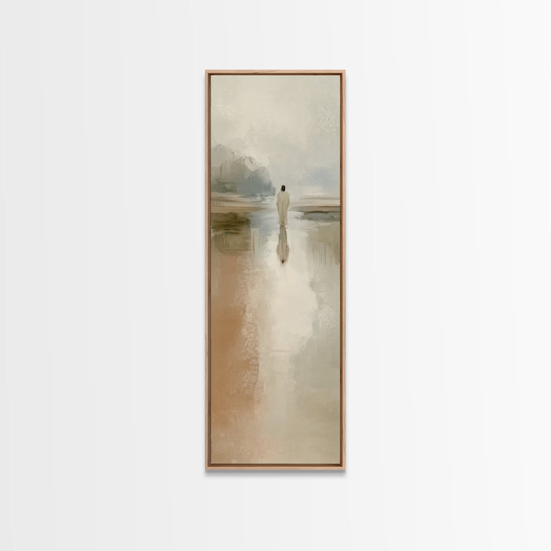 Silent Water Path, Framed Canvas Print, Christian Art Canvas, Tall Narrow Wall Art, Jesus Painting, Moody Christian Art, Framed Christian A